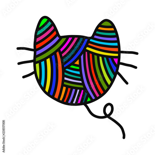 Knitted cat yarn wool hand drawn illustration for prints posters t shirts background knitting courses and master classes