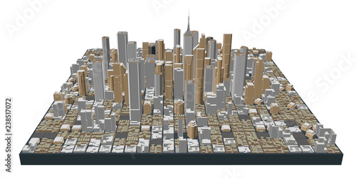 3D model of city. Isolated on white background. Vector illustration.