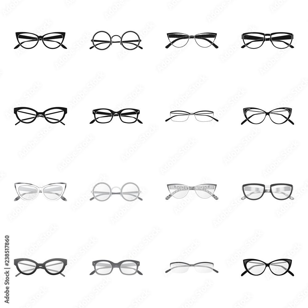 Vector design of glasses and frame symbol. Collection of glasses and accessory stock symbol for web. Vector design of glasses and frame symbol. Collection of glasses and accessory stock symbol for web.