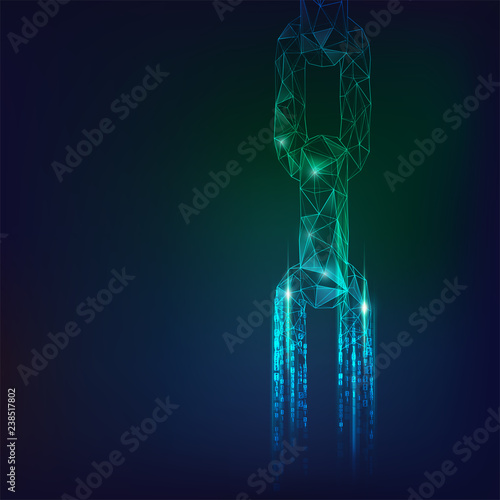 concept of blockchain technology or cyber communication, polygonal chain combined with binary code