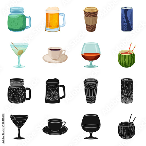 Vector illustration of drink and bar logo. Set of drink and party stock symbol for web.
