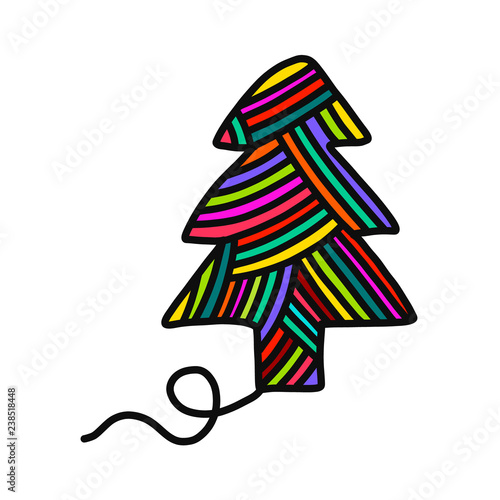 Knitted new year tree yarn wool hand drawn illustration for prints posters t shirts background knitting courses and master classes