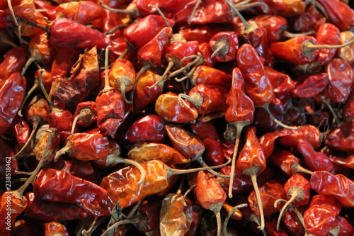 Photography Dried chillies in market in india