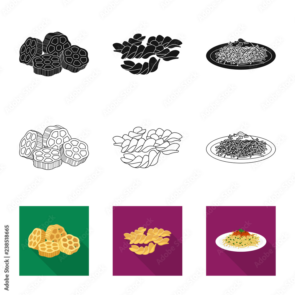Isolated object of pasta and carbohydrate logo. Set of pasta and macaroni vector icon for stock. Isolated object of pasta and carbohydrate logo. Set of pasta and macaroni vector icon for stock.