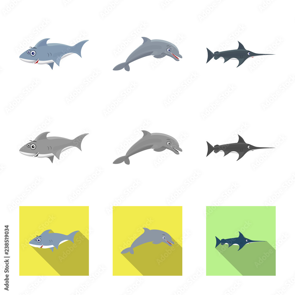 Isolated object of sea and animal icon. Set of sea and marine vector icon for stock. Isolated object of sea and animal icon. Set of sea and marine vector icon for stock.