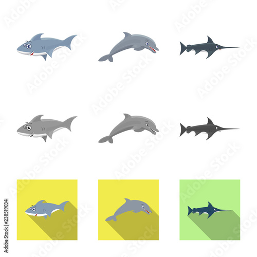 Isolated object of sea and animal icon. Set of sea and marine vector icon for stock.