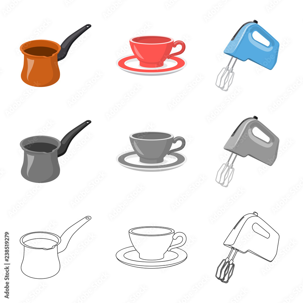 Isolated object of kitchen and cook symbol. Set of kitchen and appliance stock vector illustration.