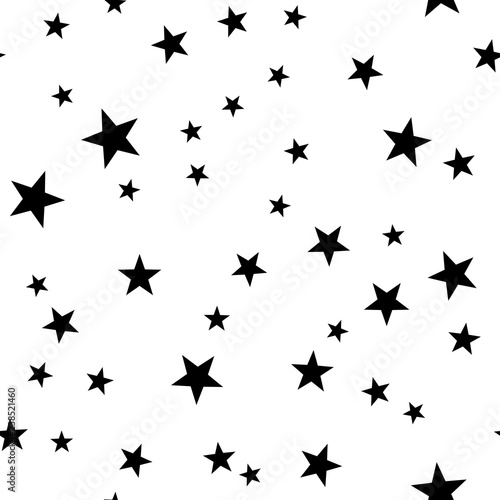 Star seamless pattern. Night  space or christmas theme. Flat vector background in black and white.