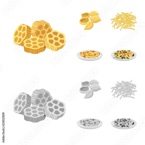 Vector design of pasta and carbohydrate sign. Collection of pasta and macaroni vector icon for stock.