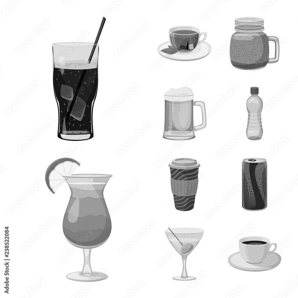 Vector illustration of drink and bar symbol. Collection of drink and party stock symbol for web. Vector illustration of drink and bar symbol. Collection of drink and party stock symbol for web.