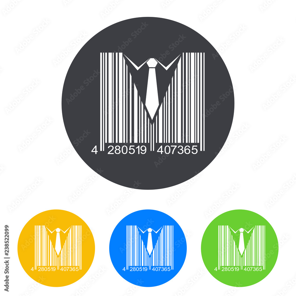 Obraz premium Icono plano código de barras ropa de hombre en círculos varios colores