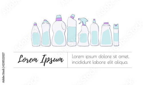 Detergent bottle and chemicals household product banner template.