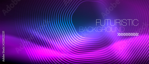Neon glowing lines, magic energy space light concept, abstract background wallpaper design