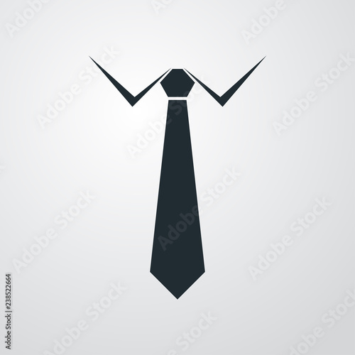 Icono plano corbata con cuello de camisa en fondo gris
