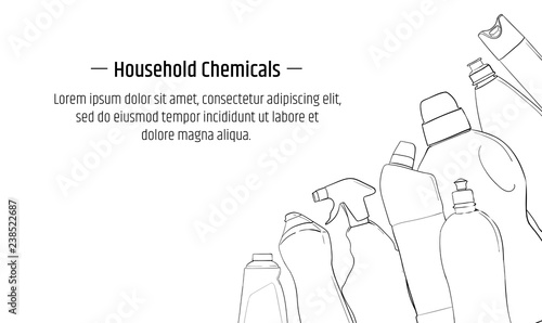 Detergent bottle and chemicals household product banner template.