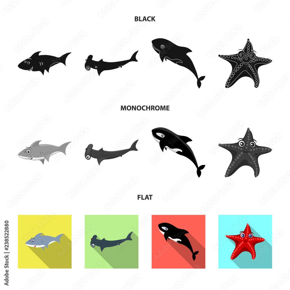 Vector illustration of sea and animal symbol. Set of sea and marine stock symbol for web. Vector illustration of sea and animal symbol. Set of sea and marine stock symbol for web.