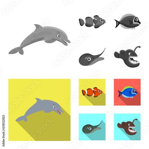 Vector design of sea and animal logo. Set of sea and marine vector icon for stock.
