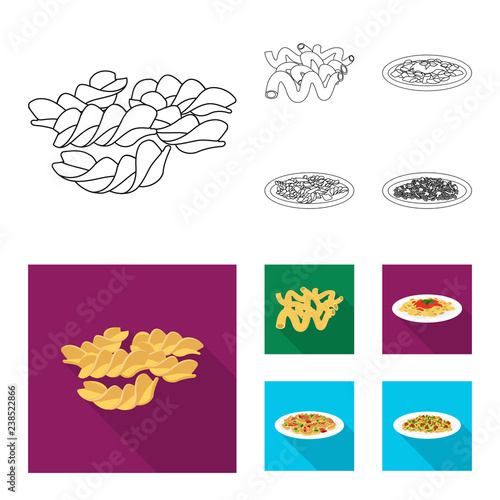 Vector illustration of pasta and carbohydrate logo. Collection of pasta and macaroni vector icon for stock.