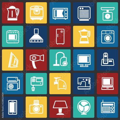 Home appliance icons set on color squares background for graphic and web design, Modern simple vector sign. Internet concept. Trendy symbol for website design web button or mobile app