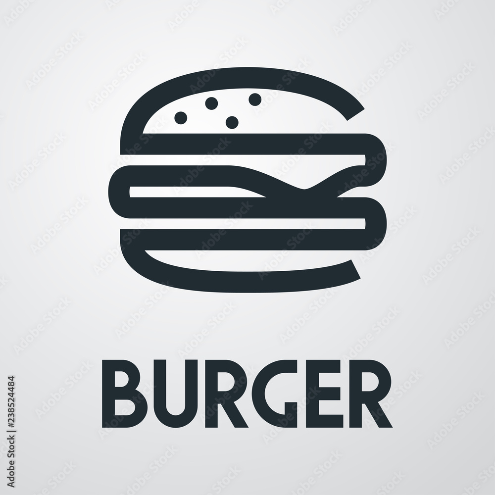 Logotipo con texto BURGER con hamburguesa lineal en fondo gris Stock ...