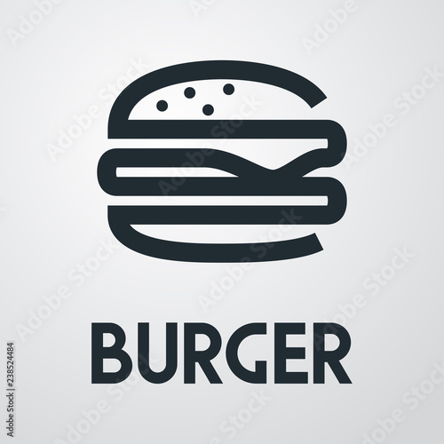 Logotipo con  texto BURGER con hamburguesa lineal en fondo gris