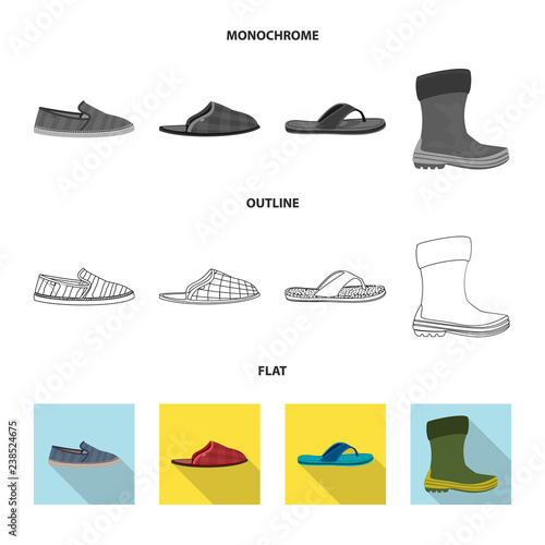Vector illustration of shoe and footwear icon. Set of shoe and foot stock symbol for web.