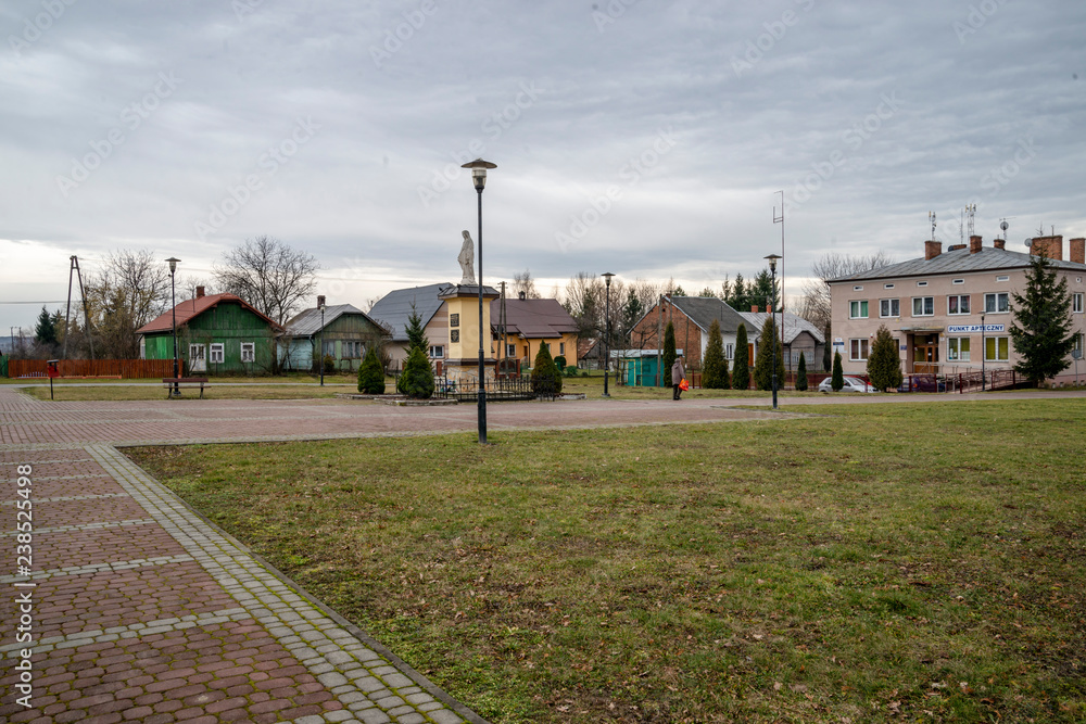 Very old polish village Jacmierz with the wooden houses. Southern Poland