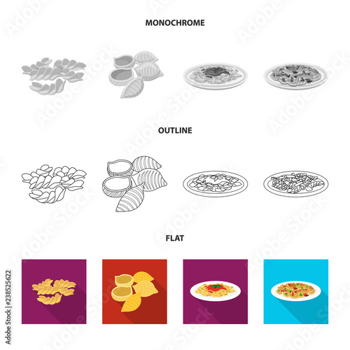 Vector illustration of pasta and carbohydrate logo. Collection of pasta and macaroni stock symbol for web.