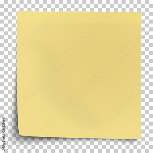 Office yellow paper sticker with bent lower left corner isolated on transparent background. Template vector post note. photo