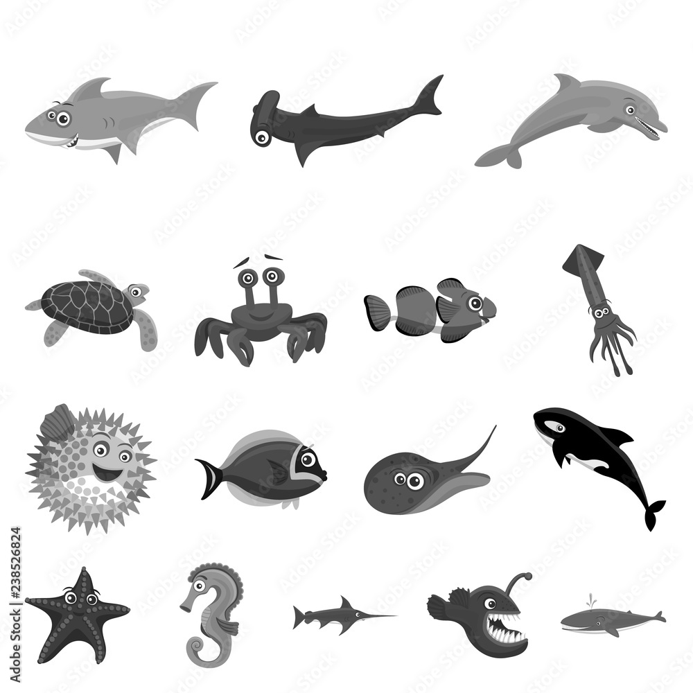 Fototapeta premium Vector illustration of sea and animal symbol. Collection of sea and marine vector icon for stock.