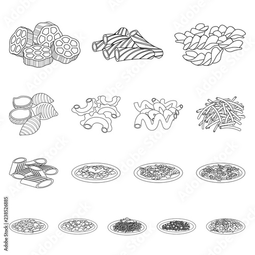 Vector design of pasta and carbohydrate logo. Set of pasta and macaroni stock symbol for web.