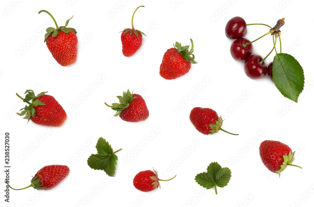 Strawberries and cherry isolated on white Strawberries and cherry isolated on white