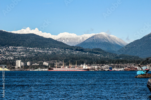 Ocean and mountains and city