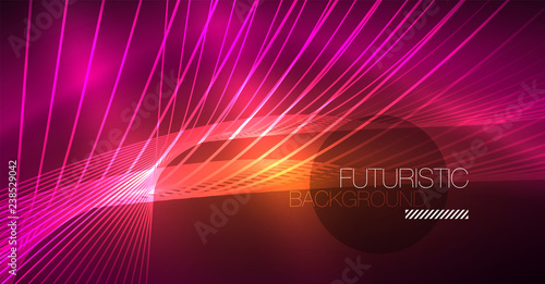 Digital technology abstract background - neon geometric design. Abstract glowing lines. Colorful techno background. Futuristic shape.