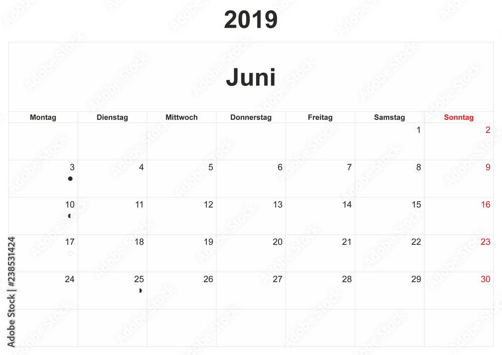 2019 German monthly calendar with white background. 2019 German monthly calendar with white background.