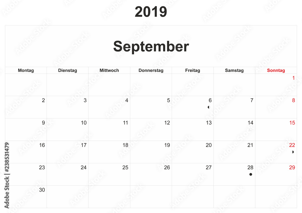 2019 German monthly calendar with white background. 2019 German monthly calendar with white background.