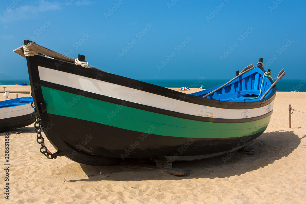 The fishing boat on the beach in Portugal