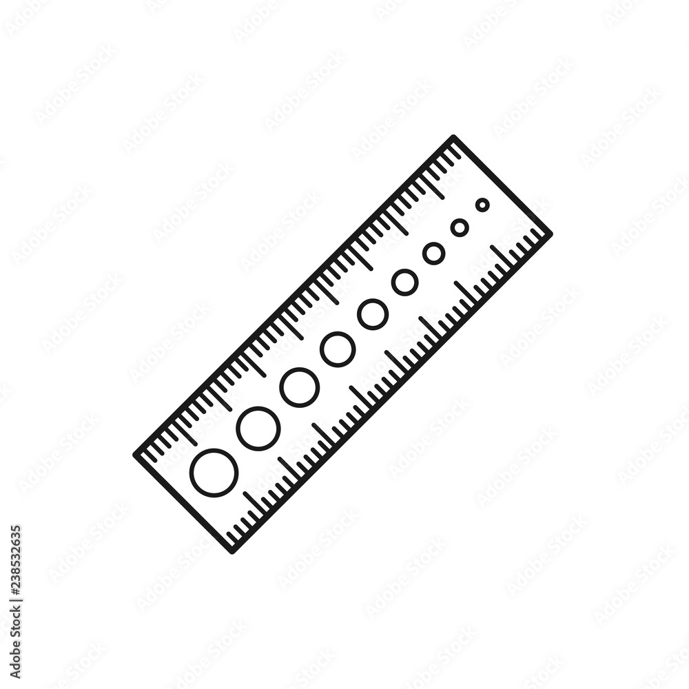 Black & white vector illustration of knitting crochet needle gauge. Line icon of knit check ruler. Isolated object