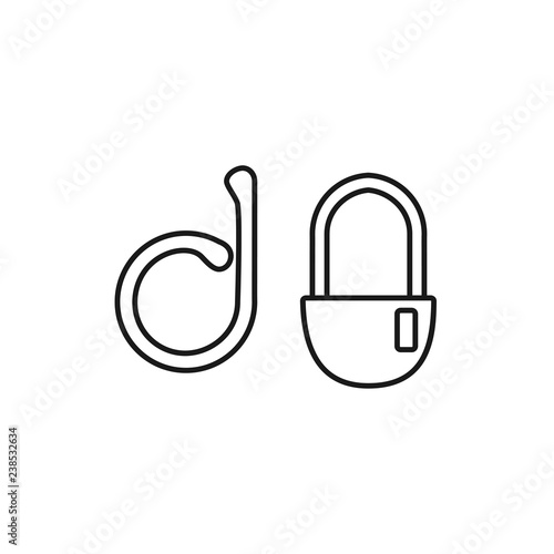 Black & white vector illustration of knitting crochet locking stitch marker. Line icon of needle lock clip holder. Craft safety pin. Isolated object