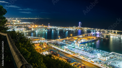  View of the port of Barcelona at night  Catalonia  Spain