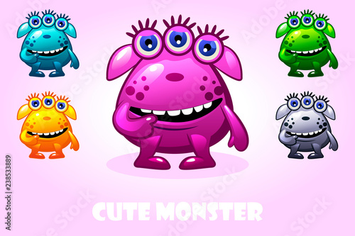 Vector cartoon cute monster in different colors  funny character set
