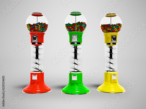 Vending machine with bubble gum round 3d render on gray background with shadow photo