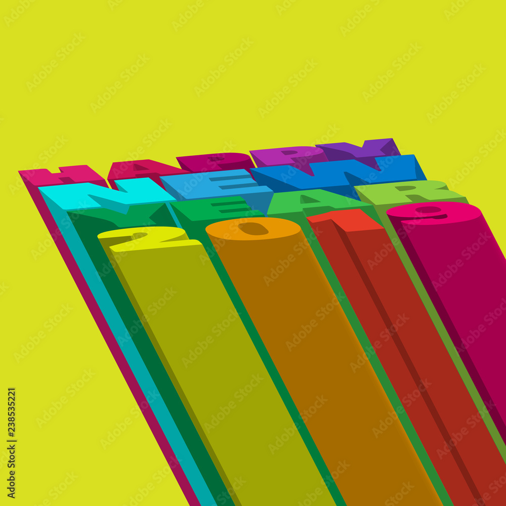 Happy New Year 2019 is very colorful - 3D design background Happy New Year 2019 is very colorful - 3D design background