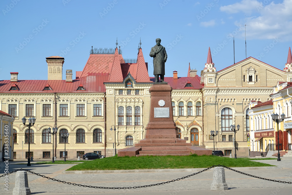 RYBINSK, RUSSIA. Red Square with a monument to V.I. Lenin against the background of the museum building