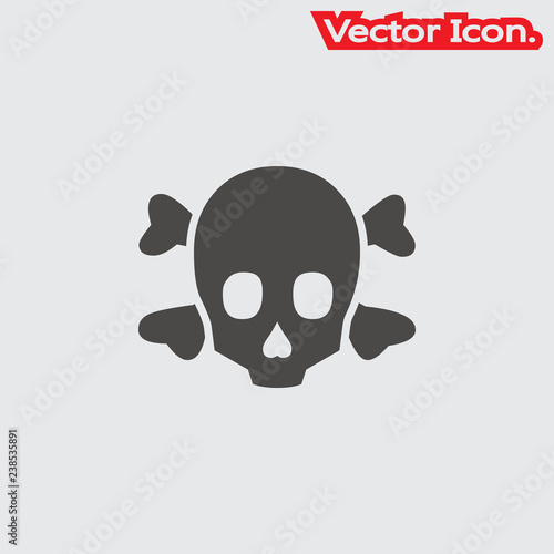 Skull and crossbones. Icon isolated sign symbol and flat style for app, web and digital design. Vector illustration.