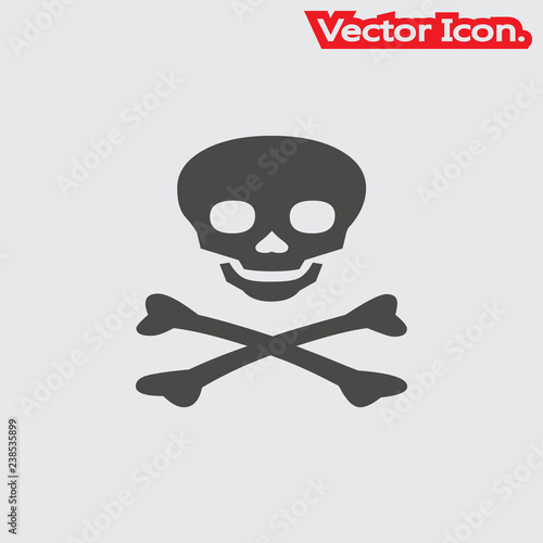 Skull and crossbones. Icon isolated sign symbol and flat style for app, web and digital design. Vector illustration.