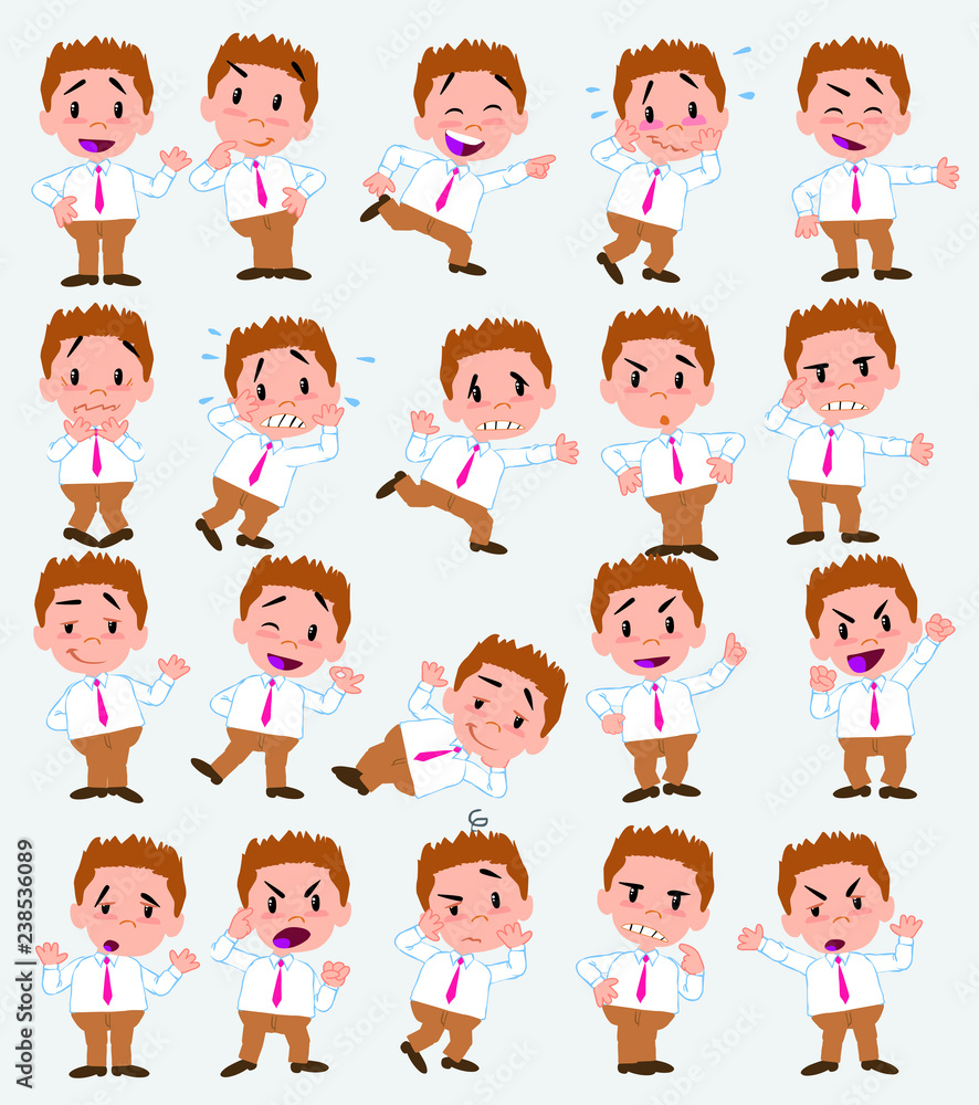 Cartoon character businessman in casual style. Set with different postures, attitudes and poses, doing different activities in isolated vector illustrations. Cartoon character businessman in casual style. Set with different postures, attitudes and poses, doing different activities in isolated vector illustrations.
