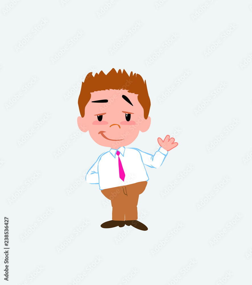 Businessman in casual style waving with a dreamy expression. Businessman in casual style waving with a dreamy expression.