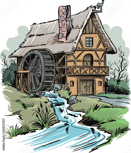 Watermill in the countryside on the river.