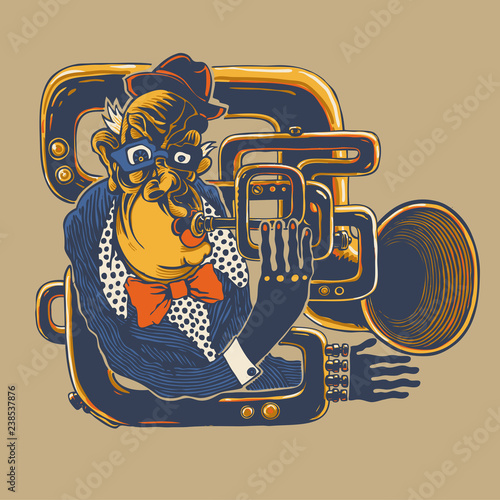 Jazz musician, trumpeter. drawing style. vector illustration